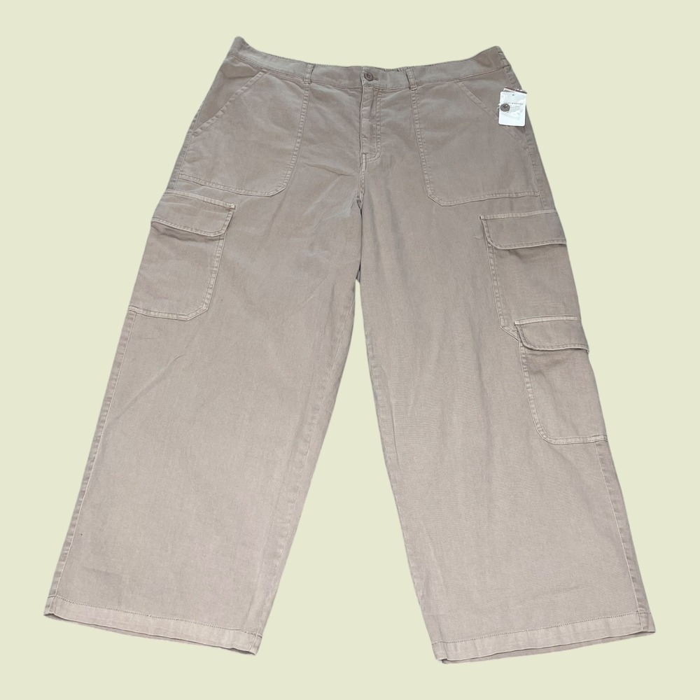 NEW Lucky Brand Tan Wide Leg‎ Clean Twill Cargo Pants Stretch Trousers Womens XL